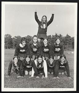 Go Team Go!- Holbrook High cheerleaders look for good year, Left to right) Row 1: Jan Desilva, Jody Bryan, Judy Richards, Capt. And Kelly Martin. Row 2: Linda DiPasquale, Chris Cunningham, Betty McMenamin, and Cidy McRae. Top: Karen Heimuller.