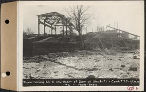 Contract No. 25,Superstructure, Wachusett Outlet Works Building, Shaft 1, Wachusett-Coldbrook Tunnel, West Boylston, stone facing on south abutment of dam at Shaft 1, West Boylston, Mass., Nov. 3, 1930