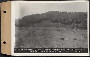 Contract No. 51, East Branch Baffle, Site of Quabbin Reservoir, Greenwich, Hardwick, looking southeasterly from Sta. 13+50 along center line of east branch baffle, Hardwick, Mass., Aug. 7, 1936