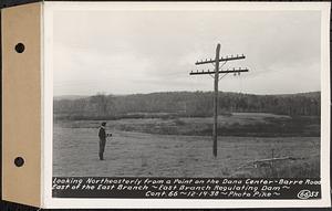 Contract No. 66, Regulating Dams, Middle Branch (New Salem), and East Branch of the Swift River, Hardwick and Petersham (formerly Dana), looking northeasterly from a point on the Dana Center-Barre Road, east of the east branch, east branch regulating dam, Hardwick, Mass., Dec. 14, 1938