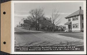 Contract No. 70, WPA Sewer Construction, Rutland, Maple Avenue, looking northerly from opposite manhole 8B, Rutland Sewer Line, Rutland, Mass., May 9, 1940