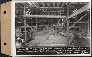 Contract No. 80, High Level Distribution Reservoir, Weston, looking north showing general conditions of the gatehouse interior, high level distribution reservoir, Weston, Mass., Jul. 23, 1940