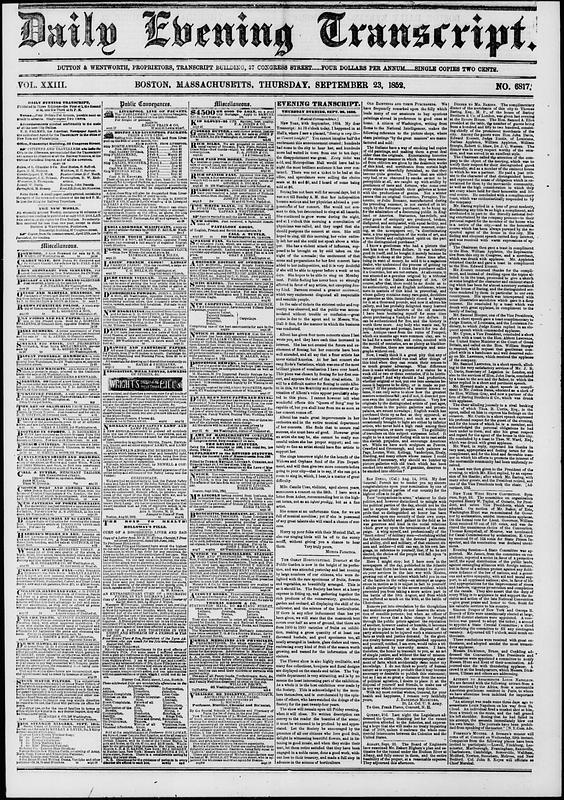 Daily Evening Transcript. September 23, 1852 - Digital Commonwealth