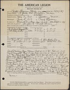 American Legion military record of Austin Sherman Hale