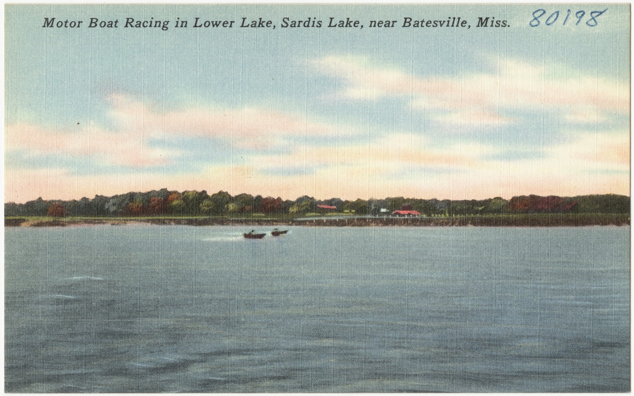 Motor boat racing in lower lake, Sardis Lake, near Batesville, Miss.