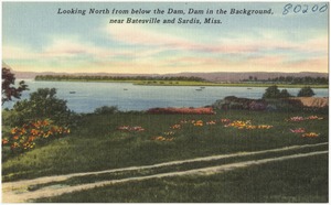 Looking north from below the Dam, Dam in the background, near Batesville and Sardis, Miss.