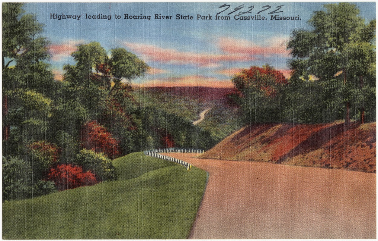 Highway leading to Roaring River State Park from Cassville, Missouri