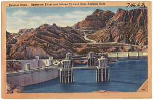Boulder Dam -- Upstream Face and Intake Towers from Arizona side