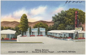 Vagabond Motel, midway between 1919 East Fremont St.... Showboat & Golden Nugget... Las Vegas, Nevada
