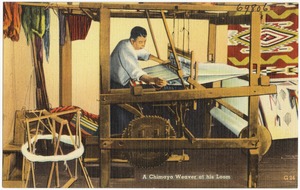 A Chimayo weaver at his loom