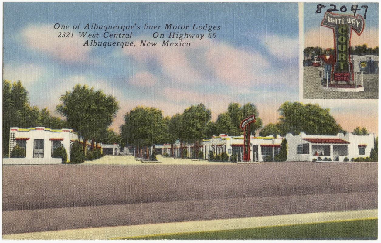 White Way Court Motor Hotel, one of the Albuquerque's finer motor lodges, 2321 West Central, on Highway 66, Albuquerque, New Mexico