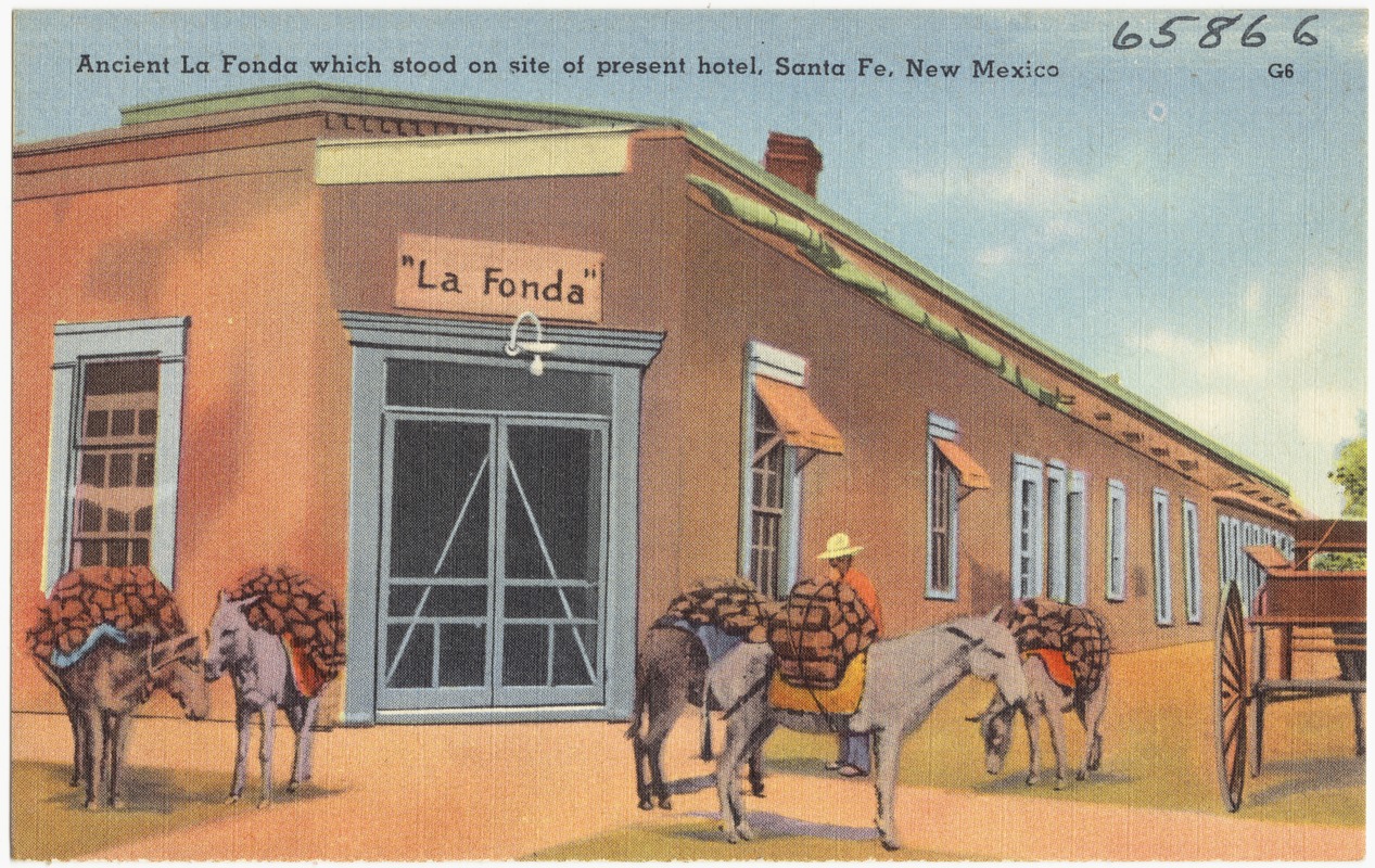 Ancient La Fonda which stood on site of present hotel, Santa Fe, New Mexico