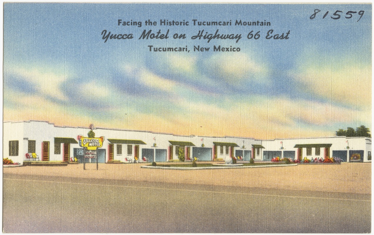 Facing the historic Tucumcari Mountain, Yucca Motel on Highway 66 east, Tucumcari, New Mexico