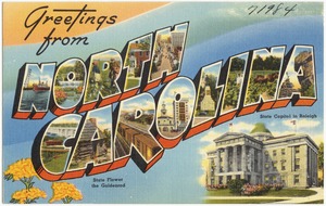 Greetings from North Carolina, state capitol in Raleigh, state flower the Goldenrod