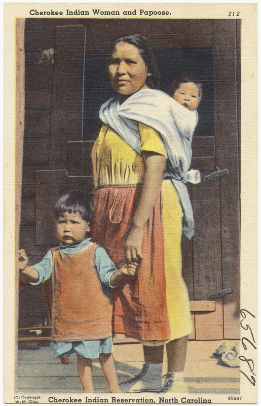 Cherokee Indian woman and papoose, Cherokee Indian Reservation, North Carolina