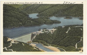 Aerial view of Fontana Dam and lake, N. C.