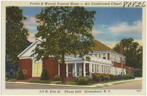 Forbis & Murray Funeral Home -- Air conditioned Chapel, 515 N. Elm St., phone 8165. Greensboro, N. C.
