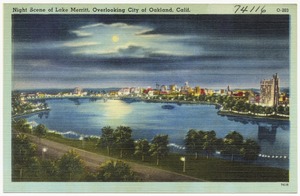 Night Scene of Lake Merritt, Overlooking City of Oakland, Calif.