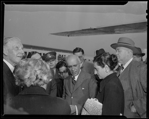 Jawaharlal Nehru and Indira Gandhi with crowd of people