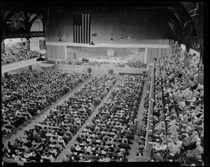 Crowd during revival service with Billy Graham at Mechanics Building in Boston