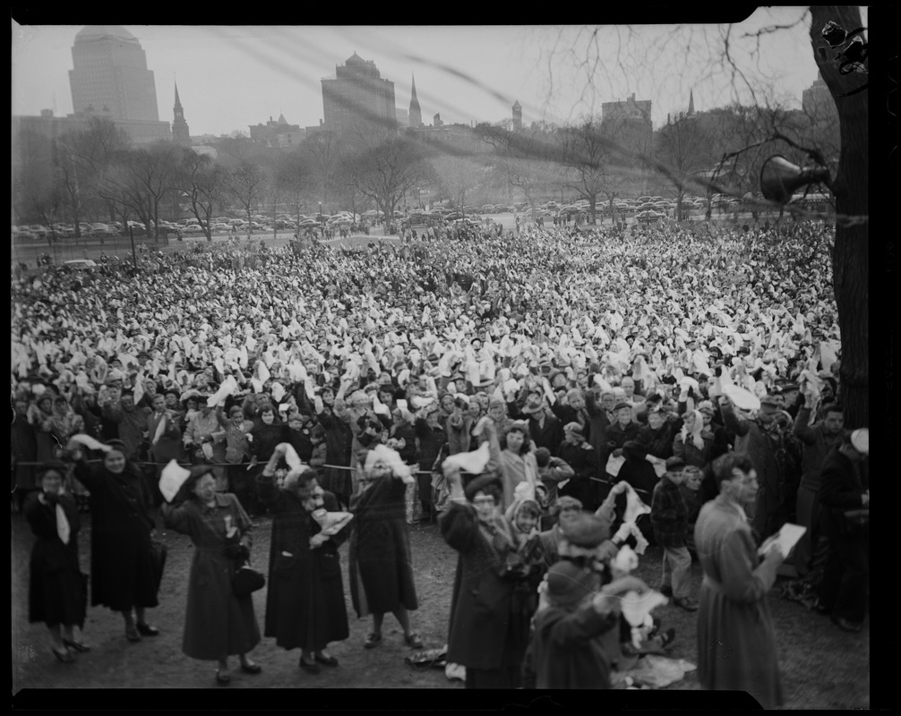 Large crowd standing in Boston Common for Billy Graham event