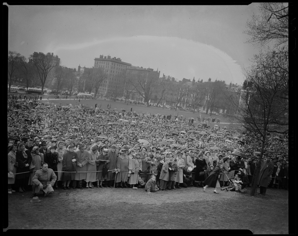 Large crowd standing in Boston Common for Billy Graham event