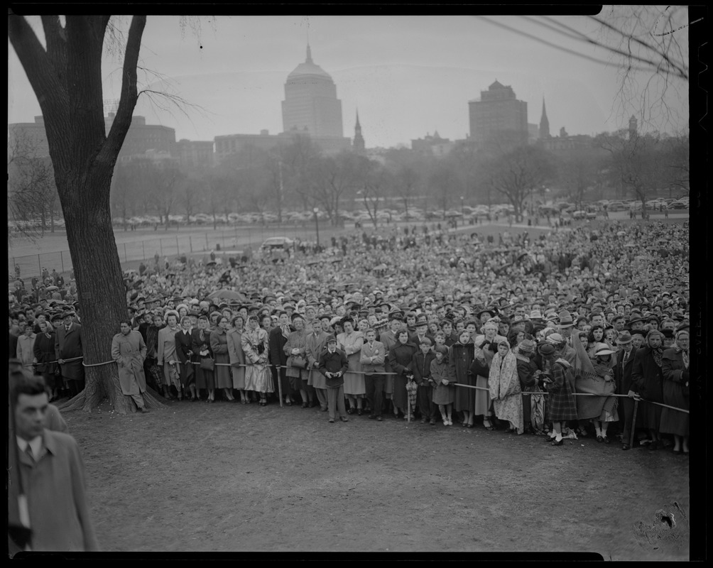 Large crowd standing in Boston Common for Billy Graham event