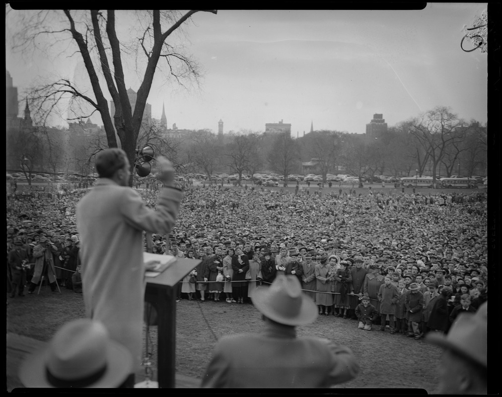 Large crowd standing in Boston Common for Billy Graham event