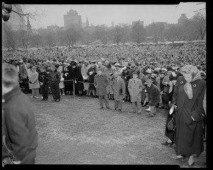 Large crowd standing behind rope in Boston Common for Billy Graham event