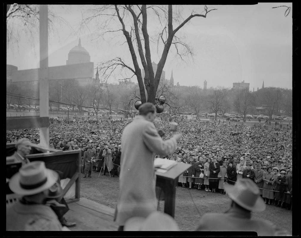 Large crowd standing in Boston Common for Billy Graham event