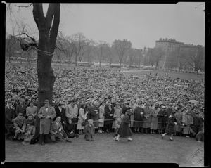 Large crowd standing behind rope in Boston Common for Billy Graham event