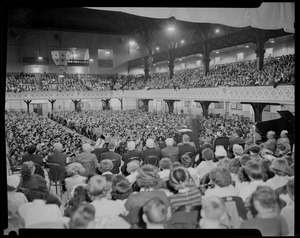 Audience seated at revival service with Billy Graham in Mechanics Hall