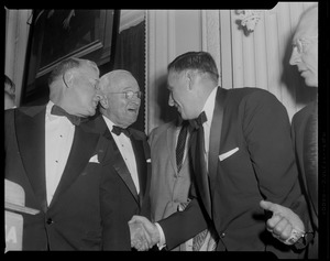 Harry Truman shaking hands with Governor Foster Furcolo