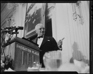 Harry Truman speaking from Sheraton Plaza podium