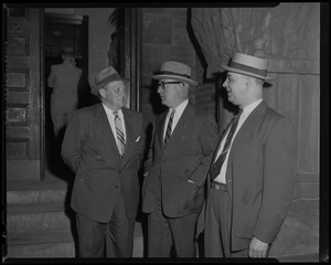 Three men in hats standing outside, most likely related to Elmer "Trigger" Burke case