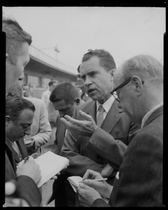 Vice President Richard Nixon talking to reporters