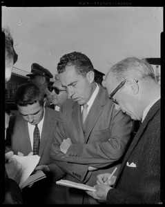 Vice President Richard Nixon talking to reporters