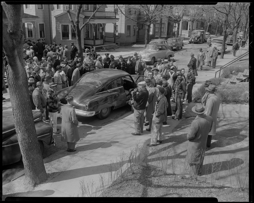 Crowd of people standing around car Digital Commonwealth