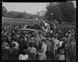 Speaker addressing large crowd on Boston Common during vice presidential candidate Richard Nixon's New England tour