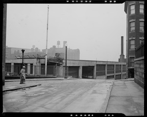 View of street and large industrial building