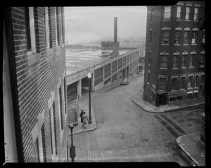 View of intersection with large industrial building
