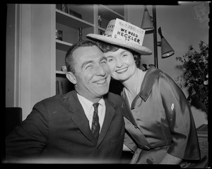 Mrs. Margaret M. Heckler, Wellesley, with smiling hubby, John, after she won GOP victory for Governor's Executive Council in 2nd District with 31,380 votes