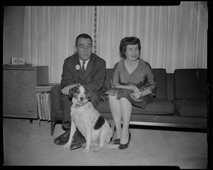 Mrs. Margaret M. Heckler and husband John, with family dog