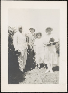 Island of St. Kitts, B. W. Indies. Right to left, Miss Elizabeth O'Connor, Miss Agnes Dustan, Mr. Lloyd Jones, Mr. John J. Hanley, Master, Sandy Point Boys' School