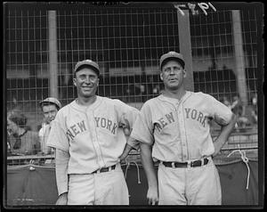 New York Giants players Wally Berger and Hank Leiber pose together at Braves Field