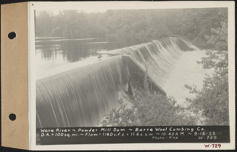 Ware River, Powder Mill dam, Barre Wool Combing Co., drainage area ...