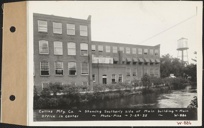 Collins Manufacturing Co., showing southerly side of main building, main office in center, Wilbraham, Mass., Jul. 24, 1935