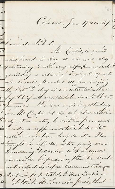 Letter from Thomas F. Cordis to John D. Long, June 17, 1869