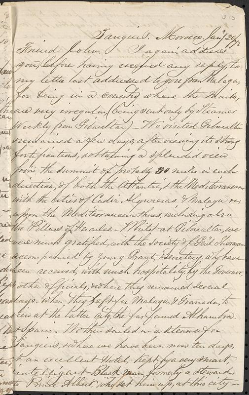 Letter from Thomas F. Cordis to John D. Long, January 20, 1872