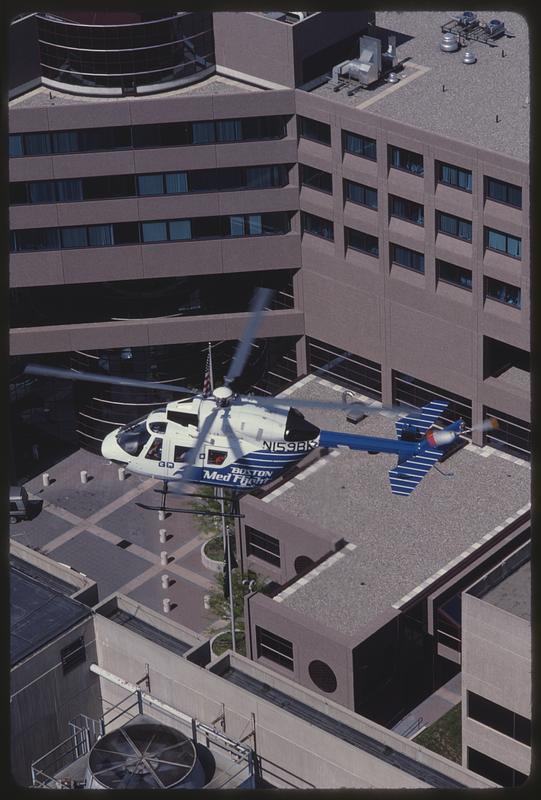 Medivac helicopter over Boston Medical Center, South End
